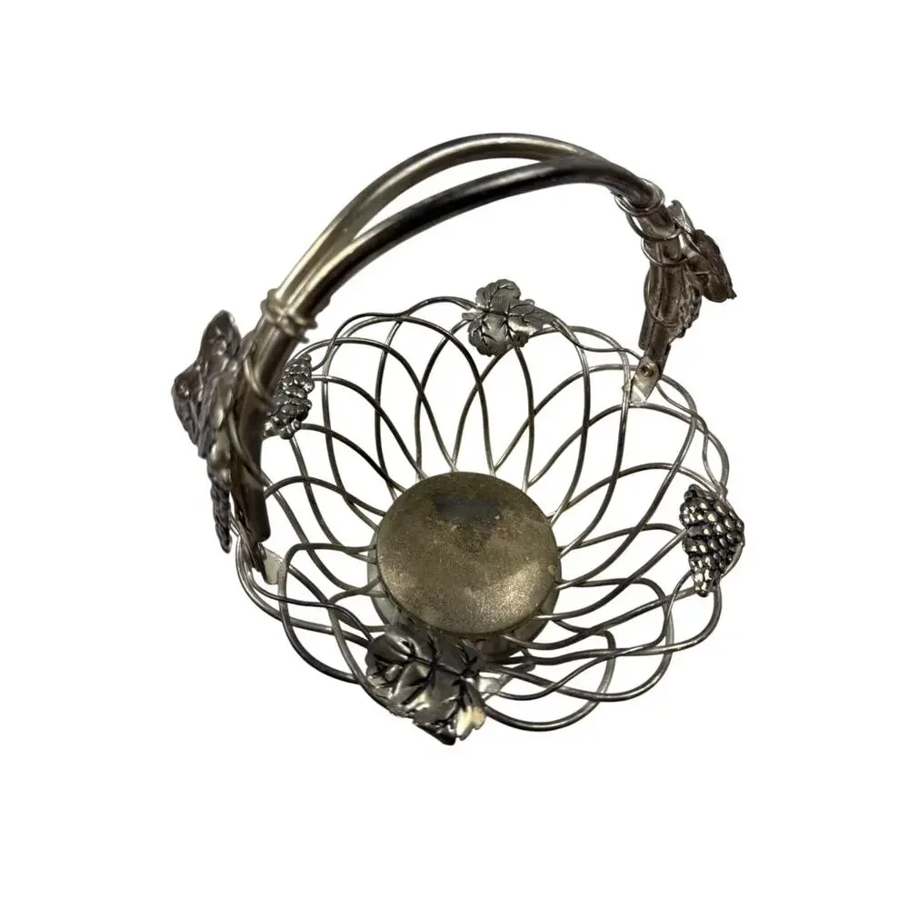 Godinger Vintage Silver Plated Wire Basket Grape Leaf Decorative Display Bowl Sm
